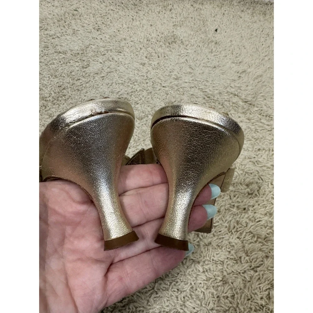 Lilly Pulitzer Metallic Gold Thong Kitten Heel Slip On Sandals Size 9.5 Resort - Picture 8 of 12